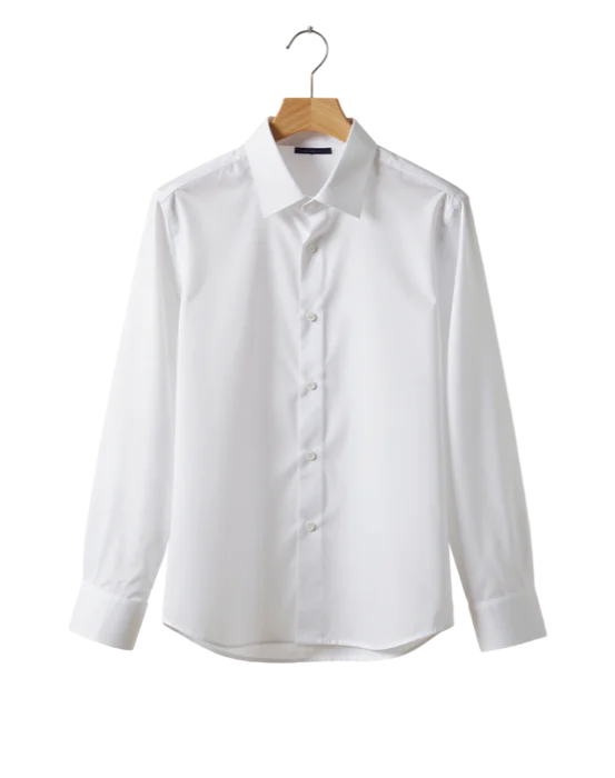White business shirt on a wooden hanger
